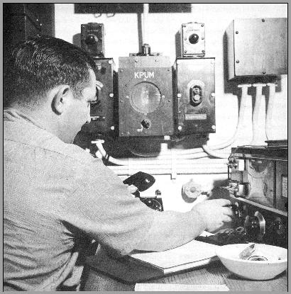 Photo showing the captain at a 1947 towboat radio installation - From the Book "Towboat River" by E. & L. Rosskam