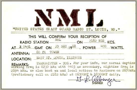 NML QSL Card from 1968