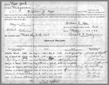 Back of Bill Hope's FCC Second Class Radio Telegraph License.