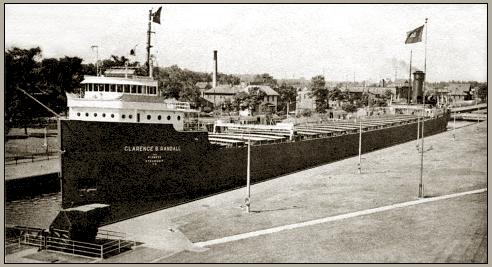 Photo of a large lake freighter in a lock;