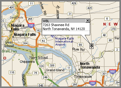Map showing WBL somewhat east of Niagara Falls.