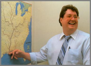 WCM station manager, Tony Garofalo, at the inland rivers map