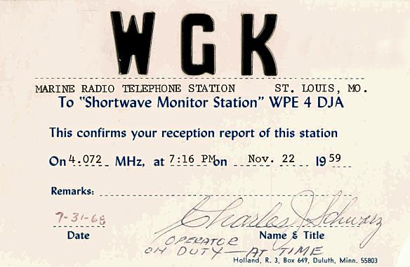 QSL card issued in 1969 for reception in 1959 - Signed by Charles J. Schwarz