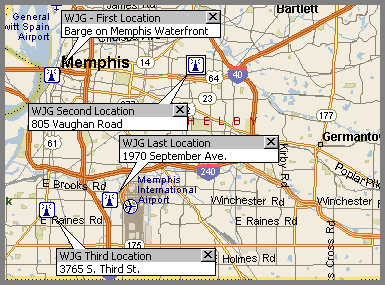 Map showing WJG's 4 locations in Memphis.
