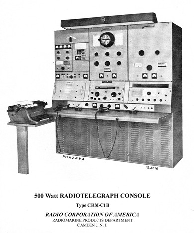 Huge shipboard console - 3 rack panels wide with several receiver and transmitter units.
