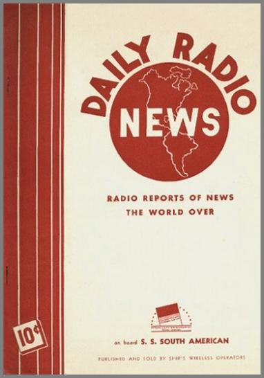 Image of the front cover of the Daily Radio News published on the SS South American