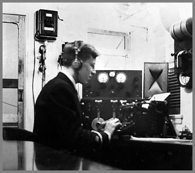 Ted Phelps in the radio shack of the SS South American - 1939