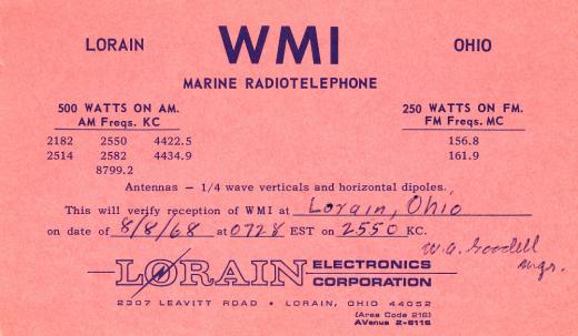 8/8/1968 WMI QSL card signed by W. A. Goodell