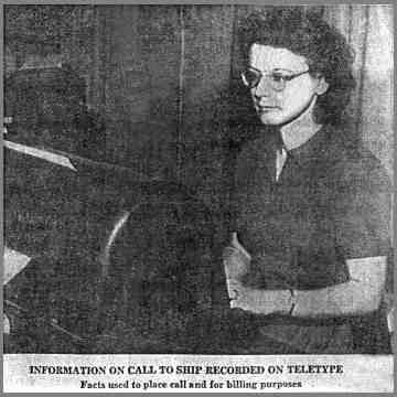Newspaper photo of WMI operator at Teletype machine.